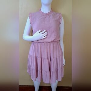 Dusty Rose Sleeveless Tiered Dress With Ruffle Detail